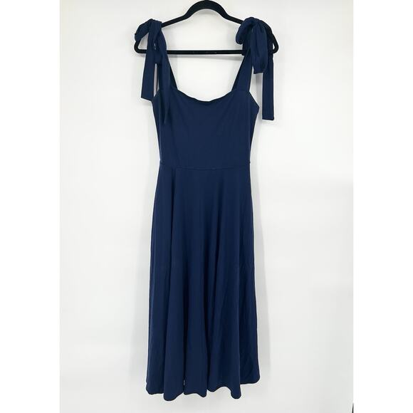Reformation Edita Navy Blue Jersey Knit Dress With Pockets Size Medium M - Picture 1 of 7